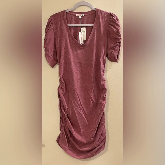 SUNDRY by ANTHROPOLOGIE Puff Sleeve Dress in Pigment Crimson - Picture 5 of 11